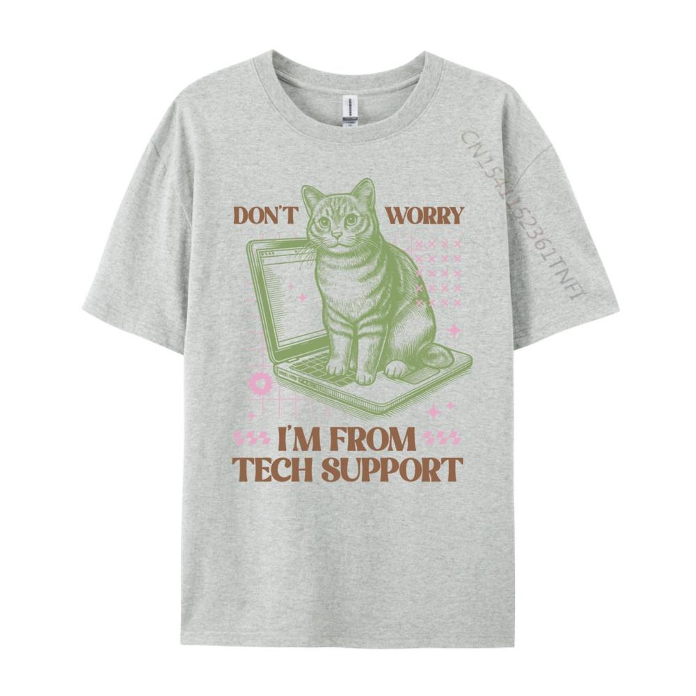 Don T Worry I M From Tech Support Computer Cat Graphic Shirts Short Sleeve T-Shirt Men's Clothing Punk Style