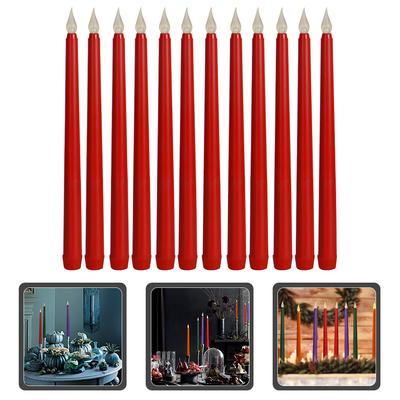 12 Pcs Colored Lights Electric Candles Household Flameless Wedding Taper LED No Dripping Wax