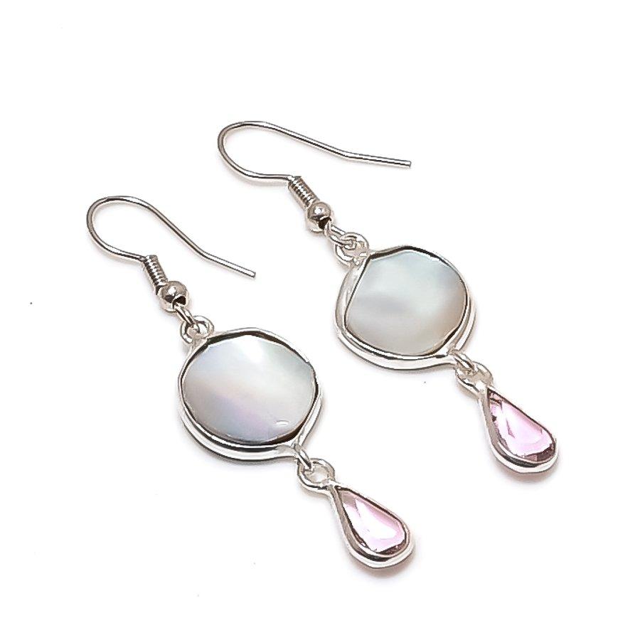 Natural Mother Of Pearl, Kunzite 925 Sterling Silver Jewelry Earring 1.93  AE-11877