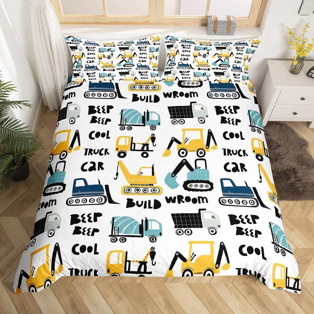 Automobile Construction Vehicle Duvet Set Bedding Set For Bedroom Three-Piece Set