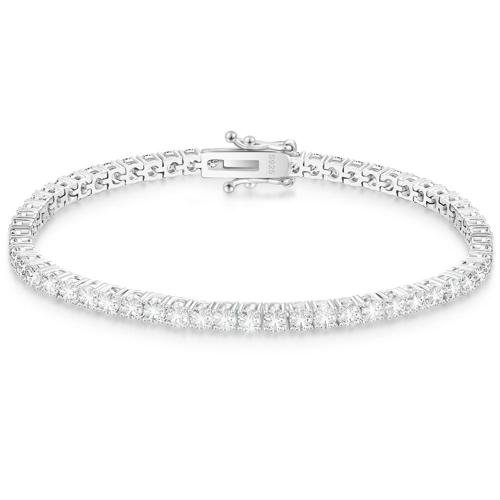 Moissanite Tennis Bracelet 925 Silver Bracelet Sterling Silver Hypoallergenic Artificial Diamond White Gold Plated Sparkling Luxury Jewelry Women