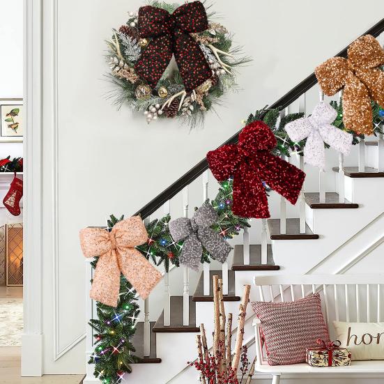 Yousheng Christmas Bowknot Sparkling Sequins Decor Twist Tie Velvet Bows Xmas Tree Wreaths Garland Gift Wrapping Wedding Decor