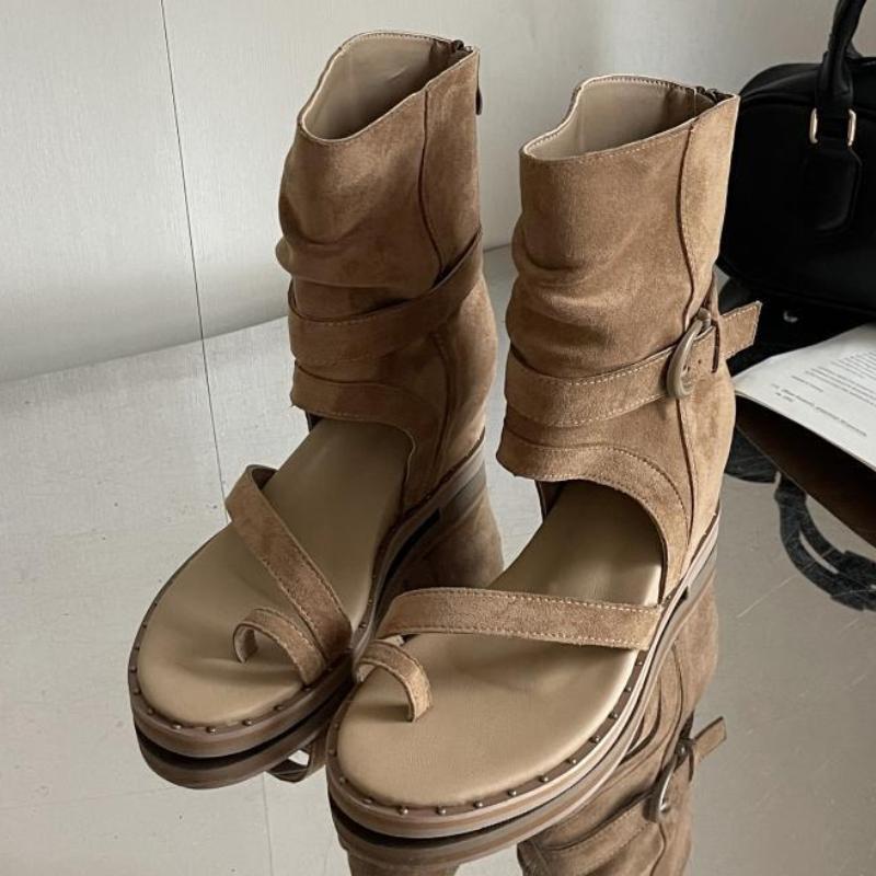 

Модные Высококачественные Замшевые Ботильоны На Каблуке Женские Модные Узкая Лента Слипоны Шлепанцы Летние Ботинки Повседневный Комфорт Современные Ботинки 35 бежевый