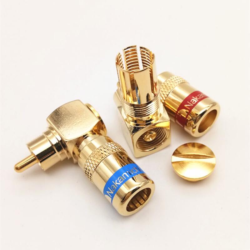 Middle Way Pure Copper 90° L-Shaped RCA Lotus Elbow AV Cable Plug Terminal Gold