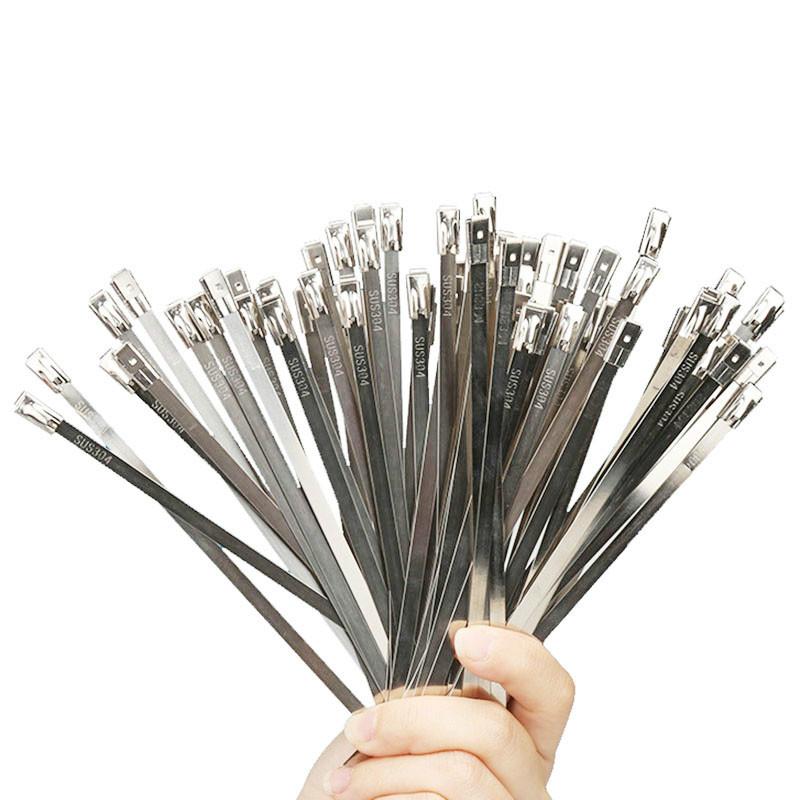 50 Stück Edelstahl-Kabelbinder mit Reißverschluss, Auspufffolie, beschichtet, verriegelbar, multifunktionale Verriegelung, Kabelbinder, Hardware-Zubehör