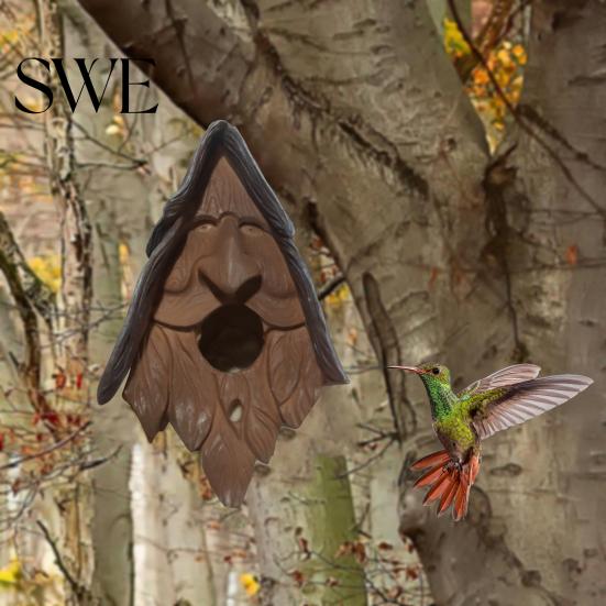 Ancient Tree Fairy Birdhouse Happy Spirit Synthetic Resin Human Face Bird Nest Hand-Carved Weathered