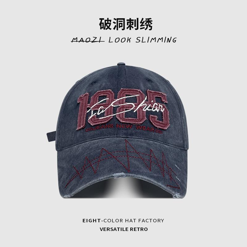 

1985 letter big embroidered baseball cap new washed old retro big head circumference sun hat men