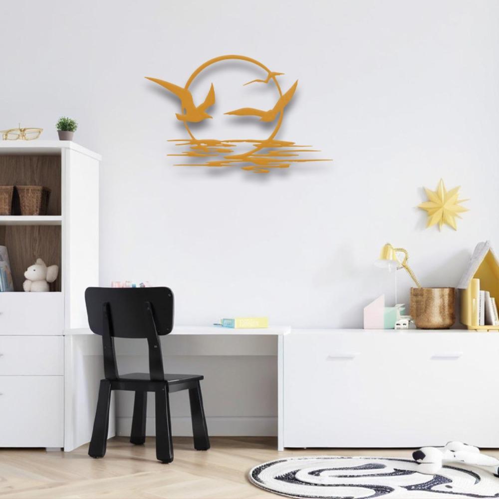 Sunrise Seagulls Coastal Metal Wall Art 15.75 Inch Indoor Outdoor Hanging Decor Beach House Living Room Patio Gift