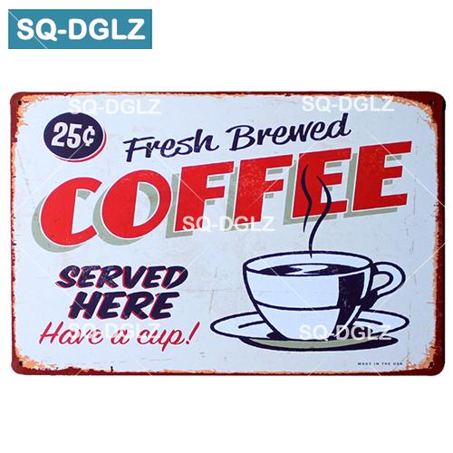 [SQ-DGLZ] kawa metalowy znak Bar dekoracja ścienna znak blaszany Vintage metalowe tabliczki Home Decor malarstwo tablice plakat artystyczny