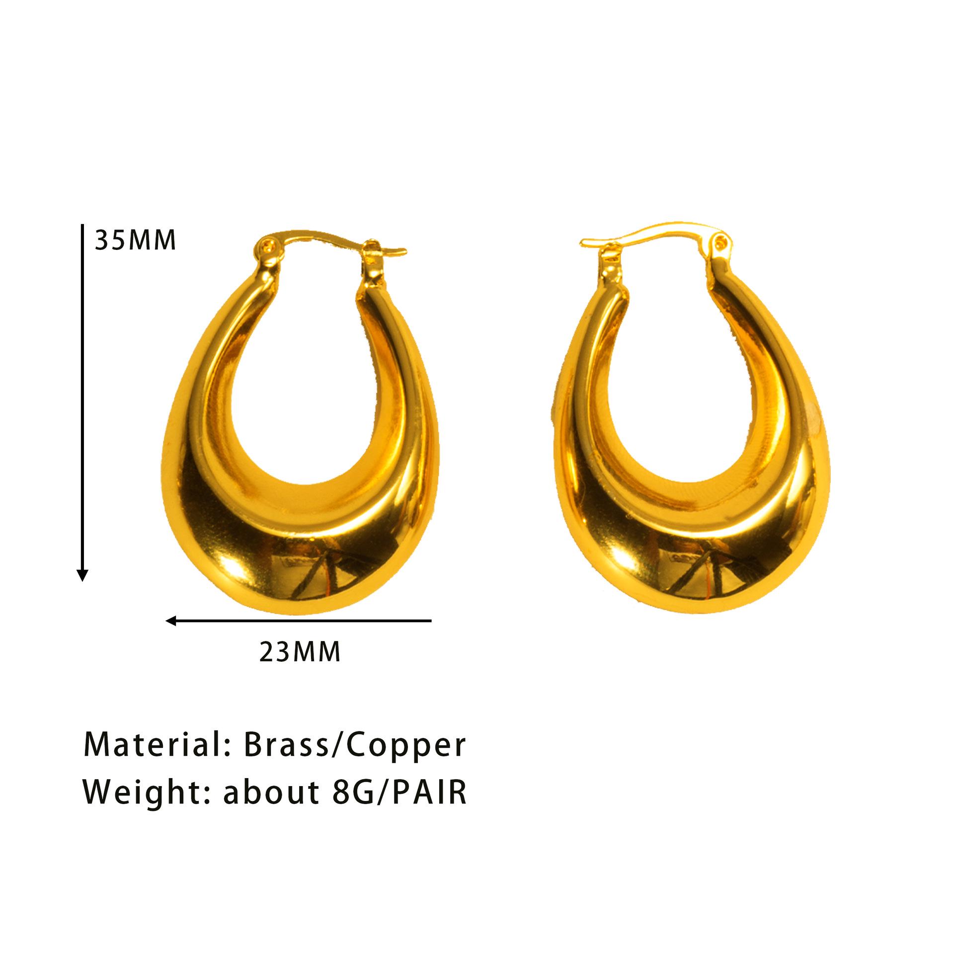 

24k Gold Geometric Oval Hoop & Cuff Earrings - Retro INS Style