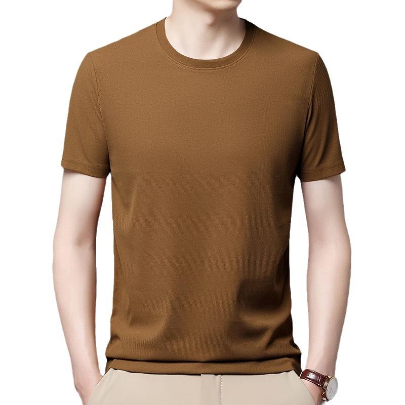 Lato Nowy Męski T-shirt z Okrągłym Dekoltem i Krótkim Rękawem Odporny na Zagniecenia i Oddychający Top Teksturowana Tkanina Rekreacyjny Wszechstronny