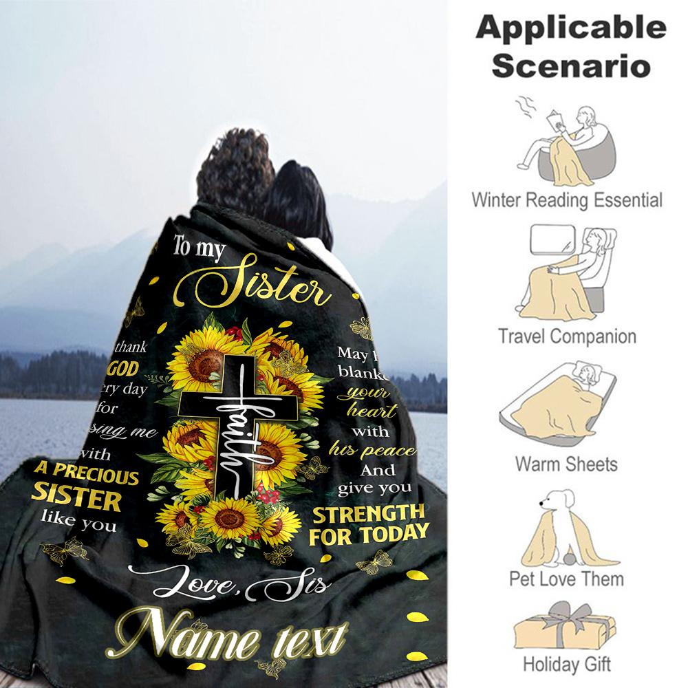 Sister Customize Your Name Blanket Multi-purpose Customizable Blanket Soft & Cozy Throw For Office Office Chair Livingroom Picnics