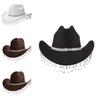 Western Cowgirl Hat With Rhinestone Tassel Decoration And Large Brim For Summer Outdoor Fashion