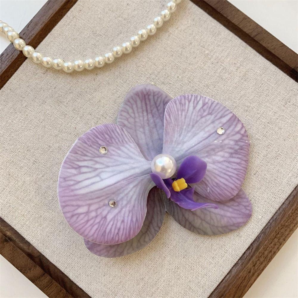 Butterfly Orchid Orchid Flower Hairpin Pearl Girl Hair Clip Simple Flower Hair Clip  Summer