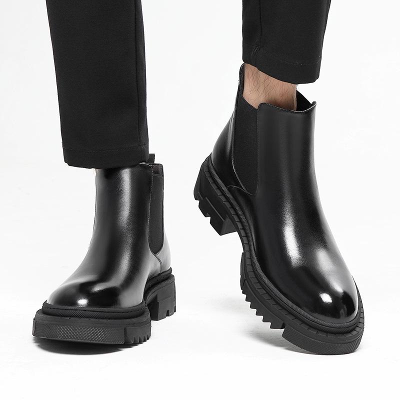 Men's Winter Cotton Martin Boots: British-Style, Mid-Cut Leather, Thick-Soled, Trendy Motorcycle Design