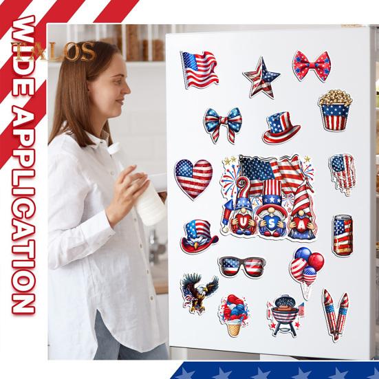 14/17/23/24Pcs USA Independence Day Refrigerator Magnet Waterproof PVC Patriotic 4th of July Festival Cartoon Magnetic Decoration Ornament