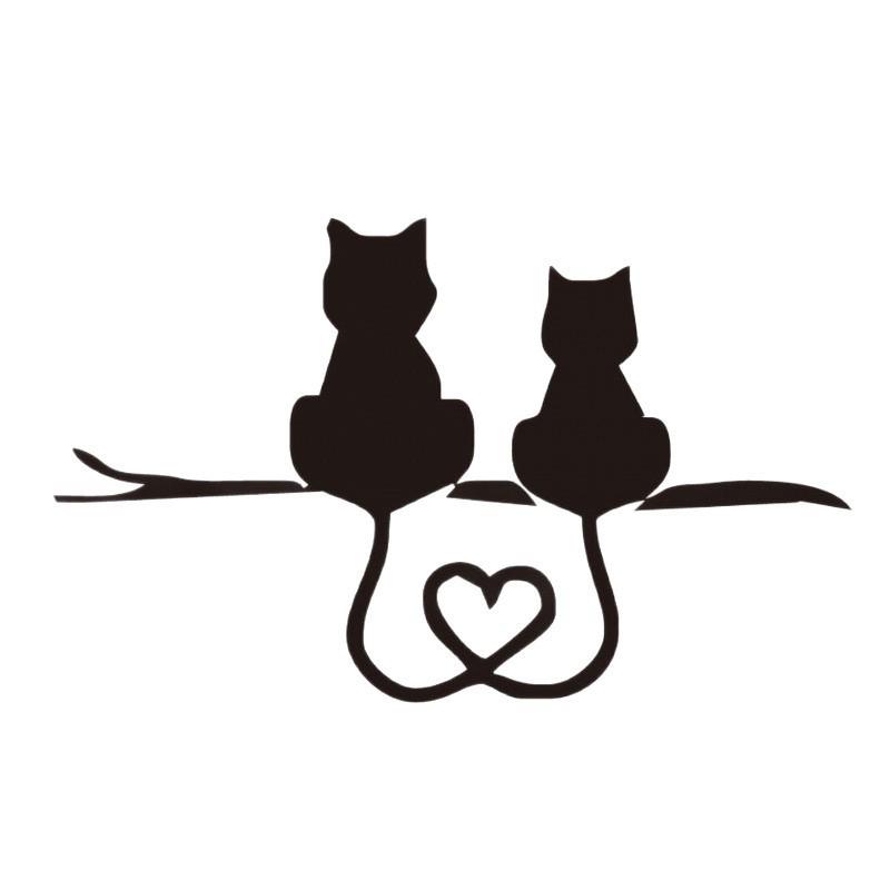 Reflective Cartoon Cat Car Stickers - Two Cute Cats with Hearts Scratch-Decal