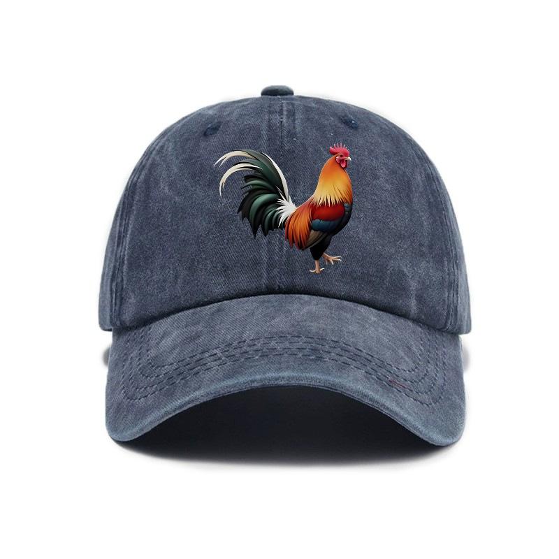 Rooster print washed distressed soft top baseball cap men and women outdoor hat