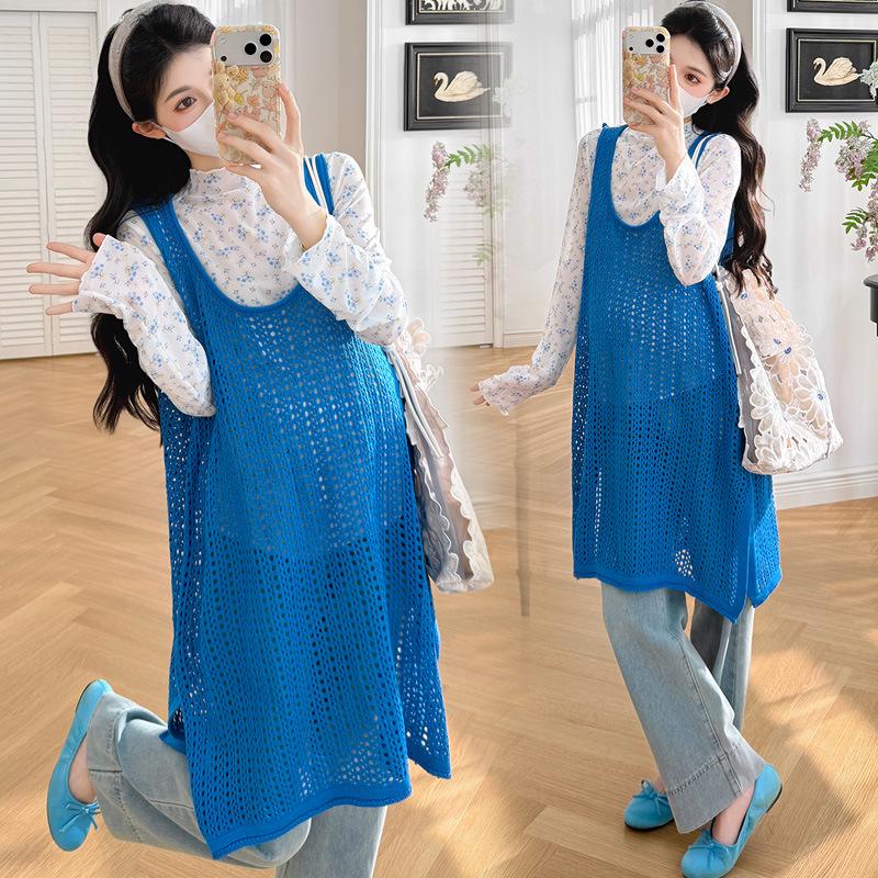 2026 Summer Floral Mesh Sun Protection Long Sleeve & Knit Vest Dress Set L