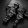 waterproof and rainproof wristwatch with luminous round stainless steel calendar large black and rhinestone Perfect for business or formal this pair