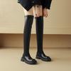 Herbst- und Winter-Overknee-Stiefel aus schwarzem Leder für Damen, bequeme, dicksohlige, rutschfeste Damenstiefel in Übergröße, mittlerer Absatz, neue runde Spitze M