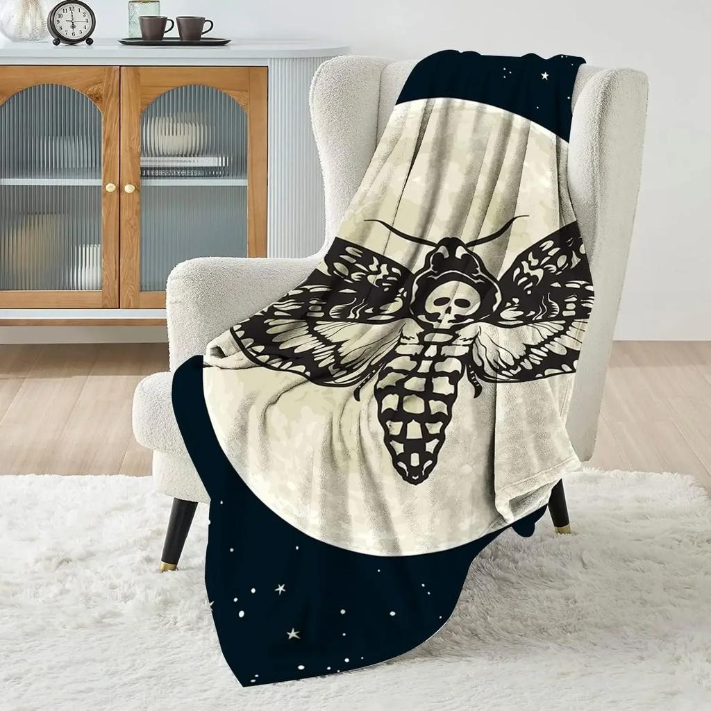 Black Skeleton Moth Cozy Flannel Blanket Animal Soft and Warm Lightweight Fleece Throw Blanket for Kids Boys Girls 30 ×