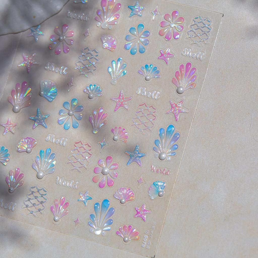 Shiny Blowing Bubble Nail Decorations Stickers 5D Shell Light Love Cat Bubble Transfer Slider Sticker DIY Manicure Decals
