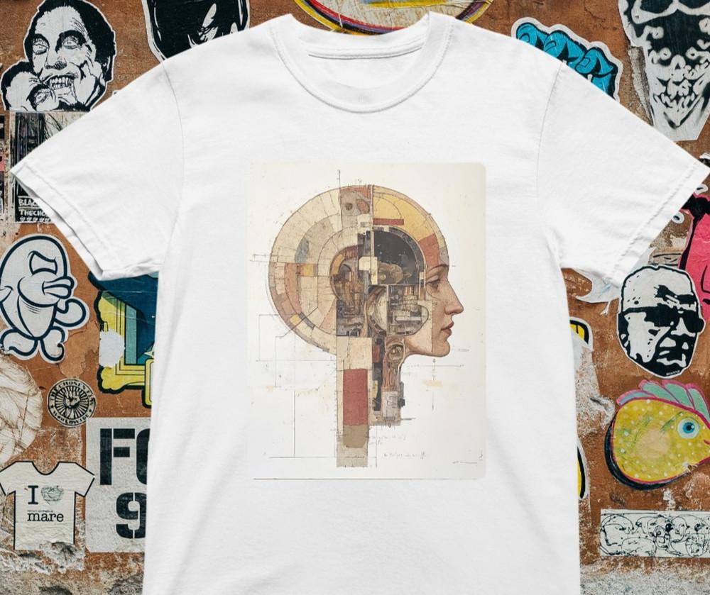 Steampunk Brain T-Shirt – Futuristic Head Design, Abstract Cybernetic Unisex T-Shirt XL