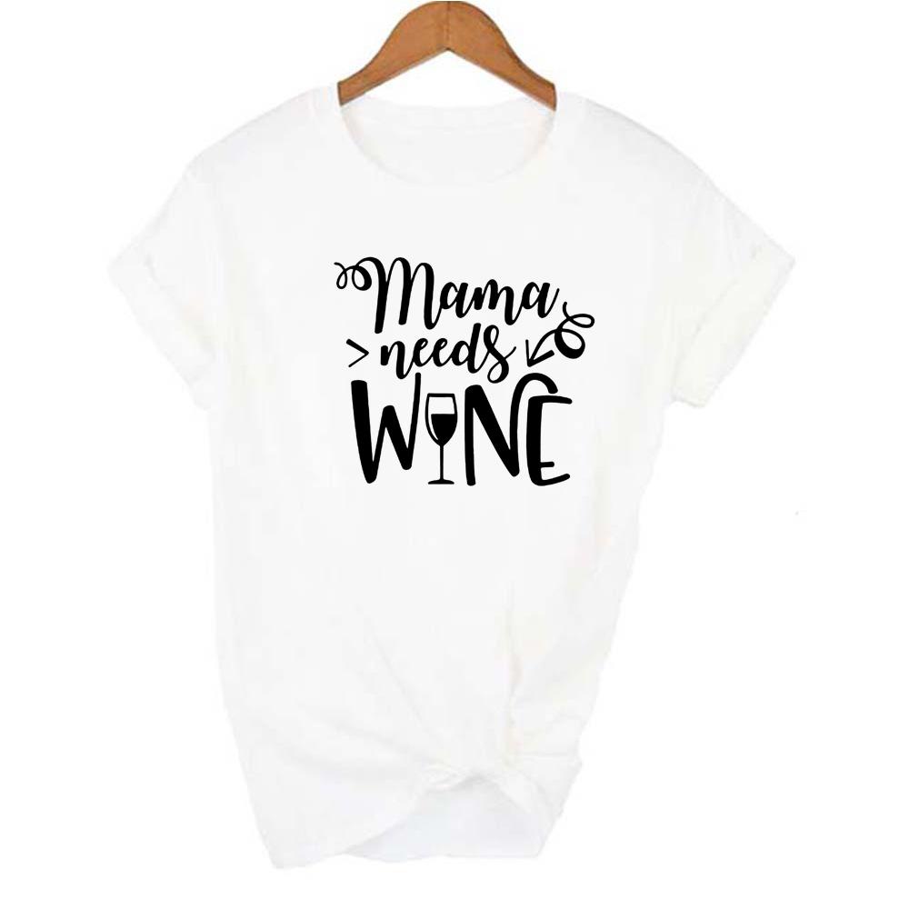 Mama Needs Wine Print Graphic Tees Women Aesthetic Clothes Casual O Neck Short Sleeve T Shirt