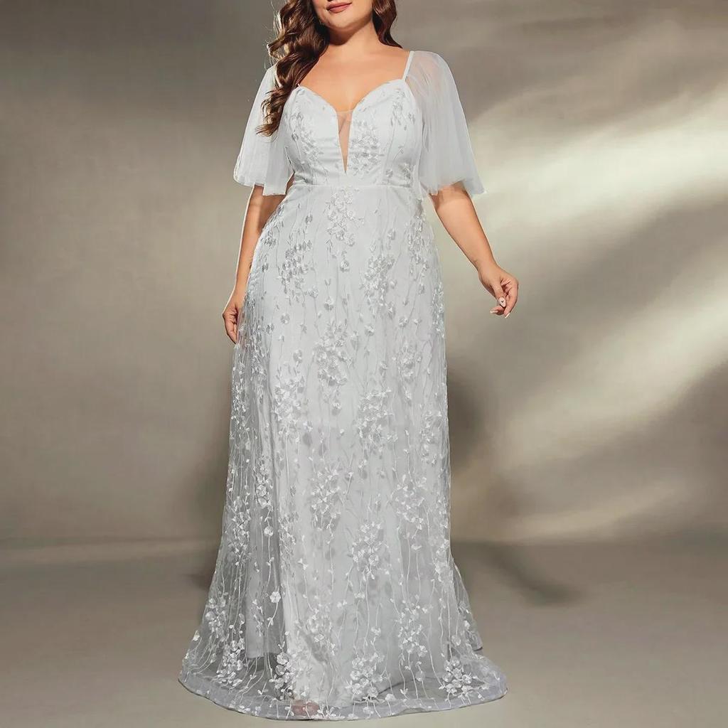 Elegant Deep V Lace Evening Dress - Bridesmaid & Party Ready