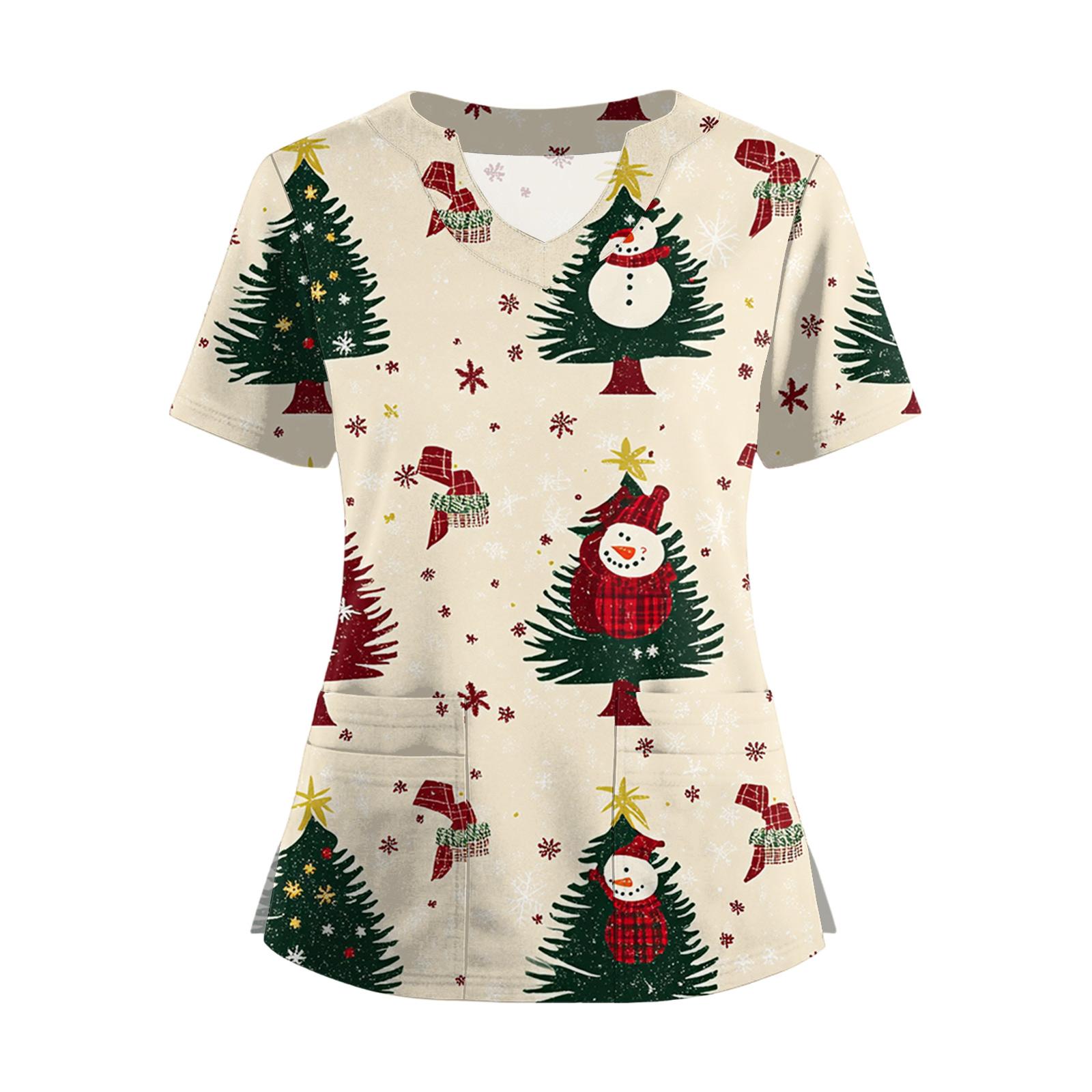 

Женская футболка с коротким рукавом, рождественским принтом, V-образным вырезом, на пуговицах сбоку и разрезом L