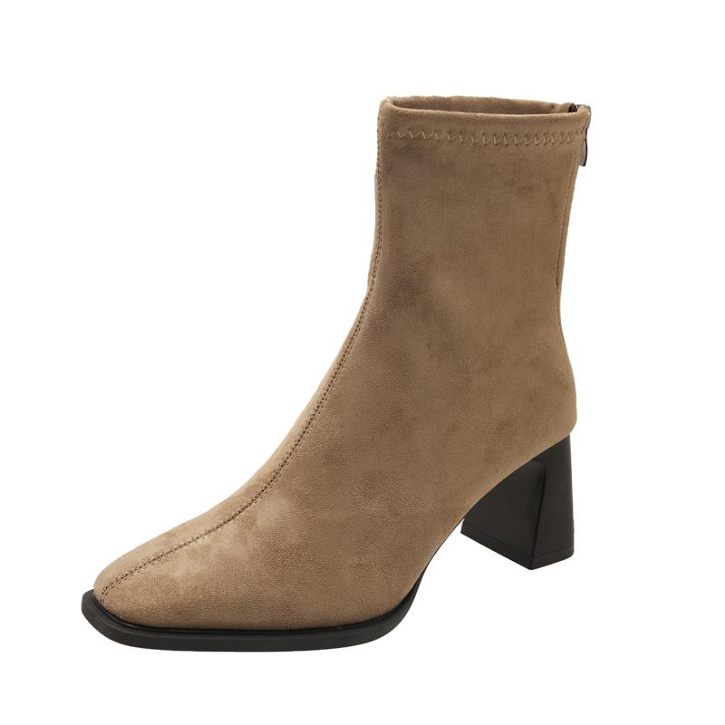 Fashion Autumn Winter Square Toe Slim Women Ankle Boots Street Style Party Short Plush Shoes High Heel Short Botas Mujer