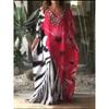 Plus Size Boho Cover Up Dress, Women's Plus Colorblock Floral Print Bat Sleeve V Neck Slight Stretch Split Cover Up Dress