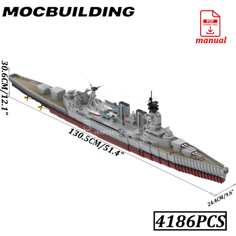 WW2 Battlecruiser Bricks Model MOC Building Aircraft Fighter Carrier Ship USS Construction Artillery Heavy Cruiser Blocks Toys