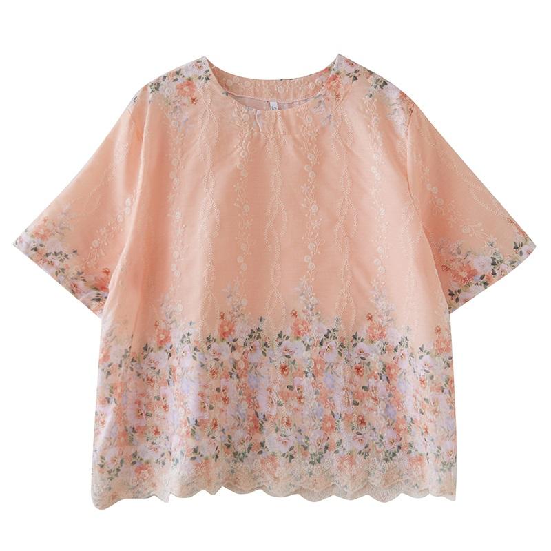 Short sleeve Oversized cotton vintage floral Casual loose t shirt tops Women summer t-shirt