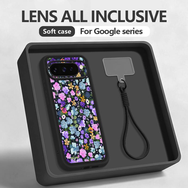 Oil Painting Flower Lanyard Case For Google Pixel 10 Pro XL For Google 9A 9 8 7 Pro 8A 7A Shockproof Bumper Wrist Strap Cover