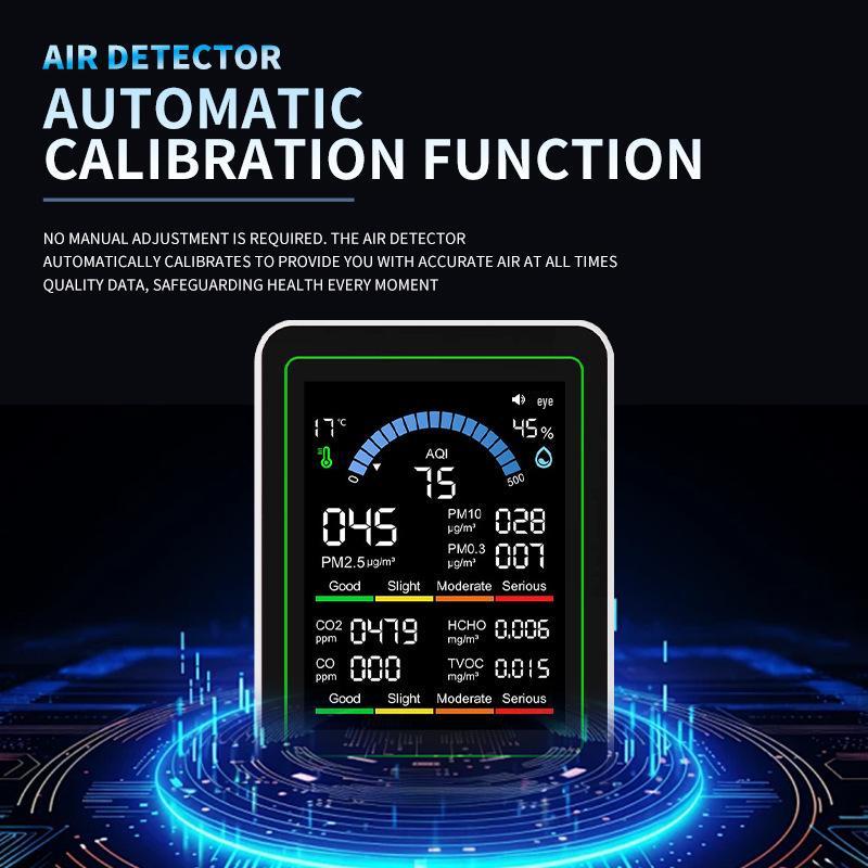 10-in-1 Luftqualitätsmonitor: Erfasst Formaldehyd, CO2, PM2,5, CO, Temperatur und Luftfeuchtigkeit für den Heimgebrauch