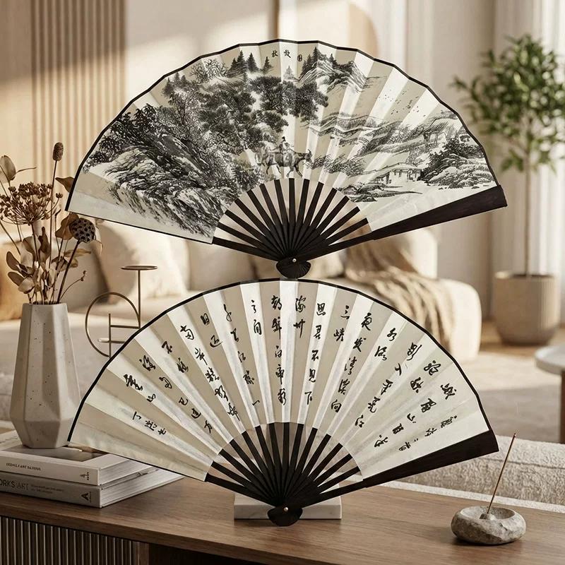Folding Fan Chinese Style Summer 10inch Ancient Style Fan Men's Silk Cloth 2026 New Model Summer Bamboo Fan Hanfu Portable Fan