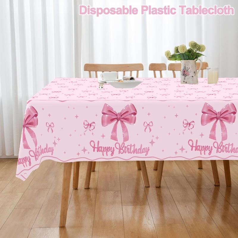 1pc Pink Bow Table Cloth Coquette Birthday Decorations for Women for Girls Bridal Baby Shower Birthday Party Stylish Party Decor