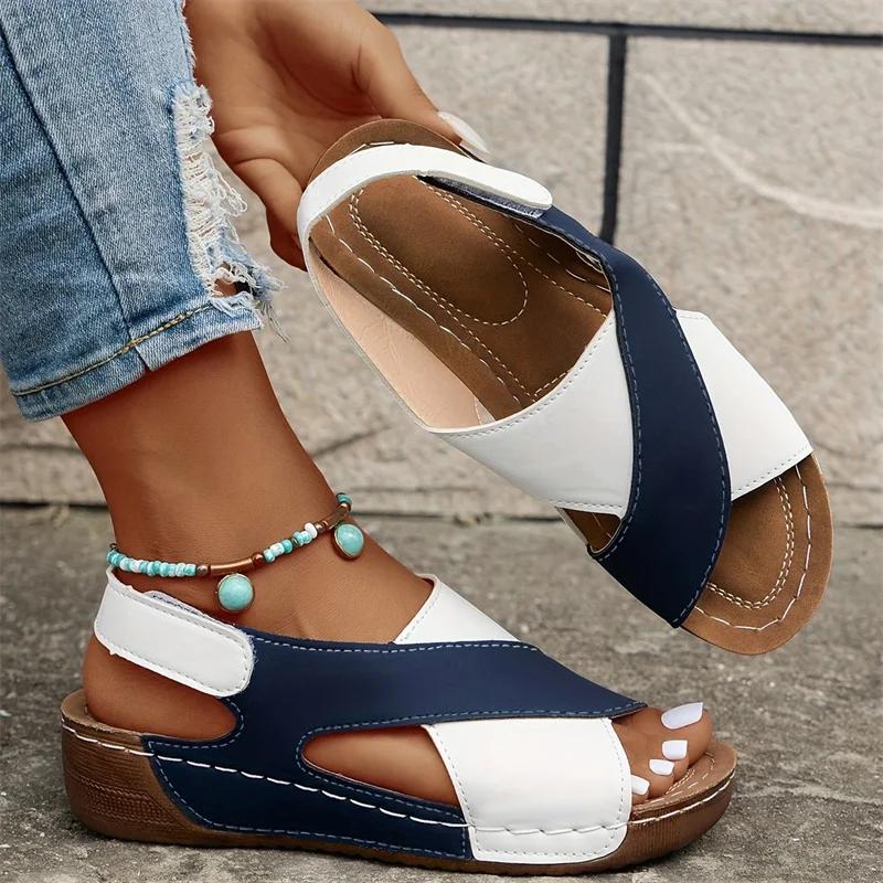 Fashion Women Wedge Sandals Comfortable Open Toe Retro Shoes Women Non-Slip Casual Beach Sandals Ladies Summer Female Zapatos De Mujer
