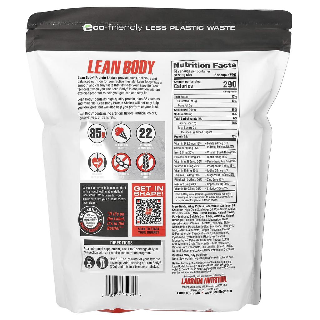 Labrada Nutrition, Lean Body, Protein Shake Drink Mix, Strawberry Flavor, 2.47 lb (1,120 g)