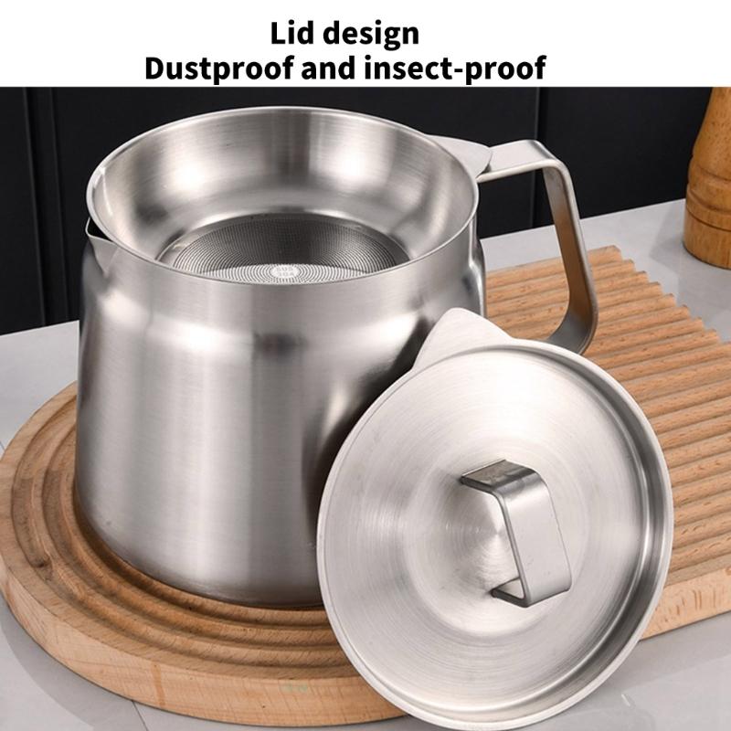 Premium Nonrust Steel Cooking Oil Strainer With Removable Filter Basket Large 1.5/2L Capacity Kitchen Tool