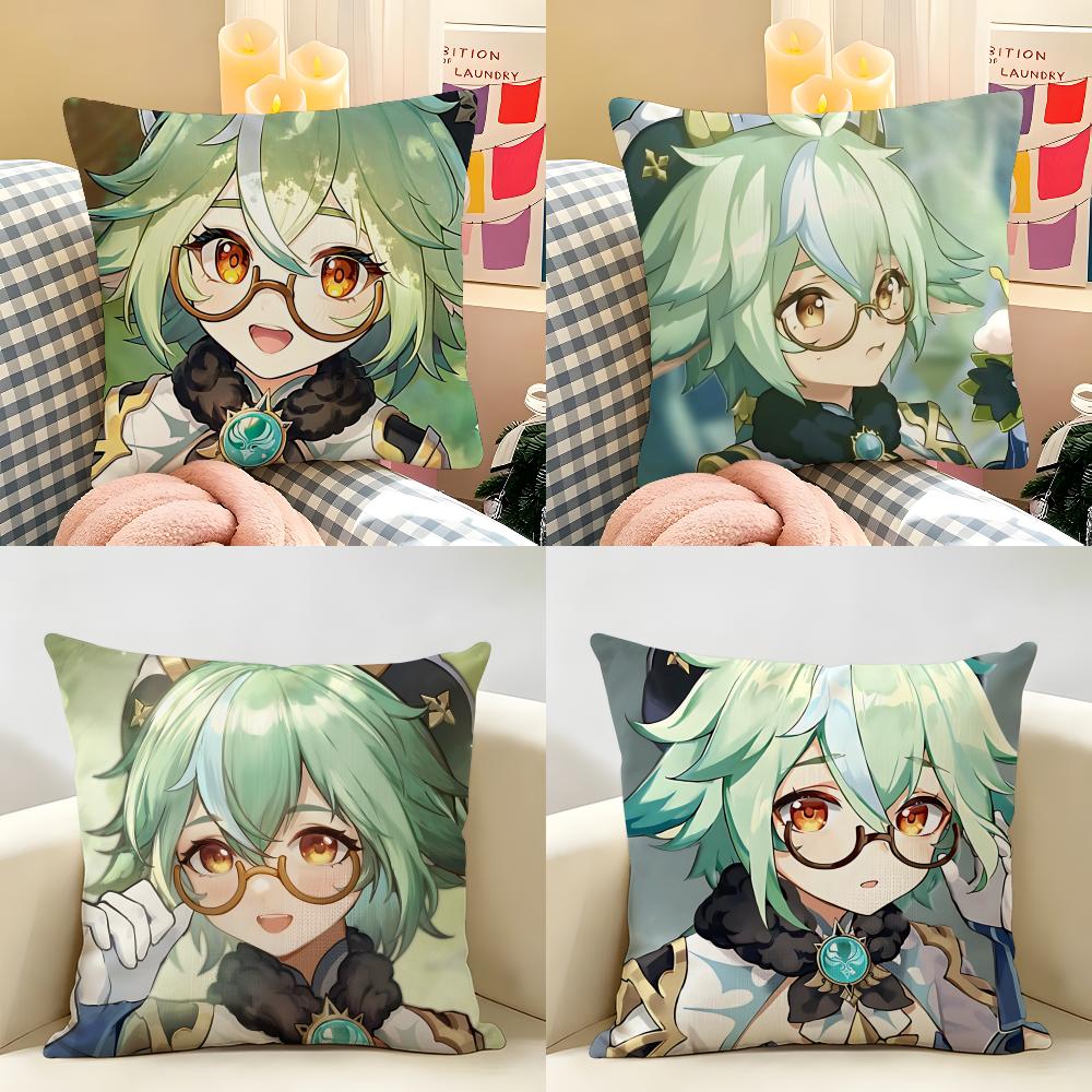 Sucrose Genshin Game Cushion Cover Natural Linen Organic Fabric DoubleSided Printing Room Sofa Decor Pillow Case