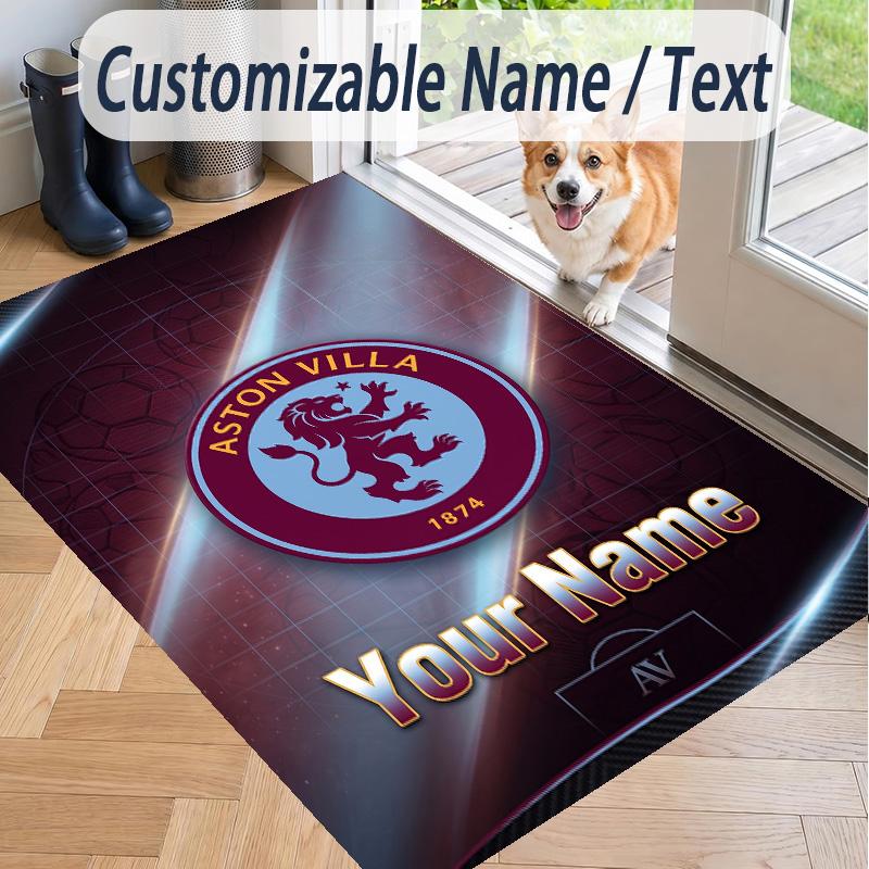 Custom Text Printed Rug Aston Villa Non Slip Floor Carpet For Home Room Decor
