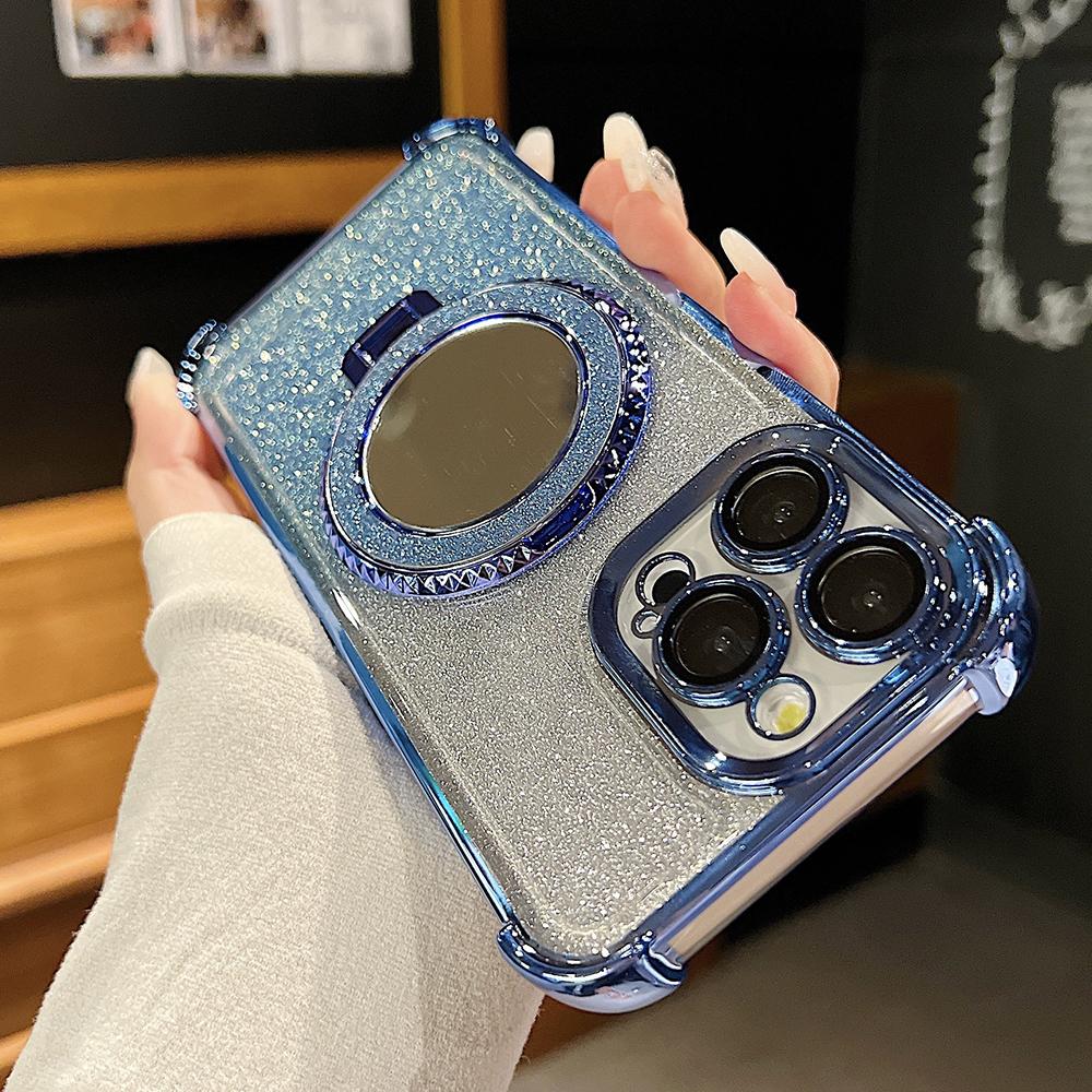 Plating Flash Mirror Holder Stand Weiches Silikon Vier Ecken Luftkissen Stoßfeste Schutzhülle für OPPO Reno Realme OnePlus Vivo