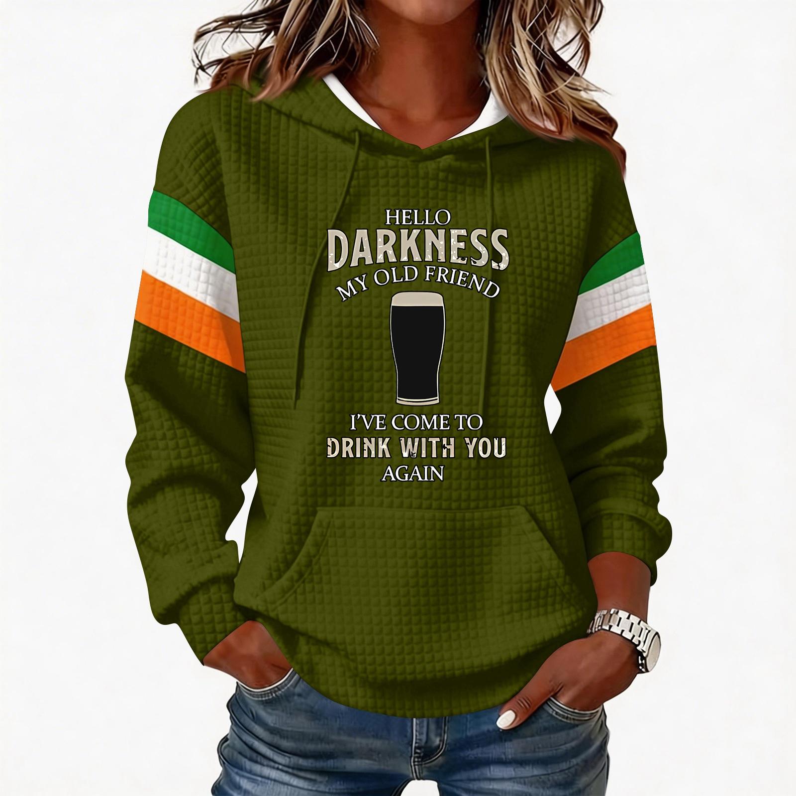 

Women s Fashion Lightweight Long-Sleeved Pullover Hoodie with Pockets and Print L армия зеленый