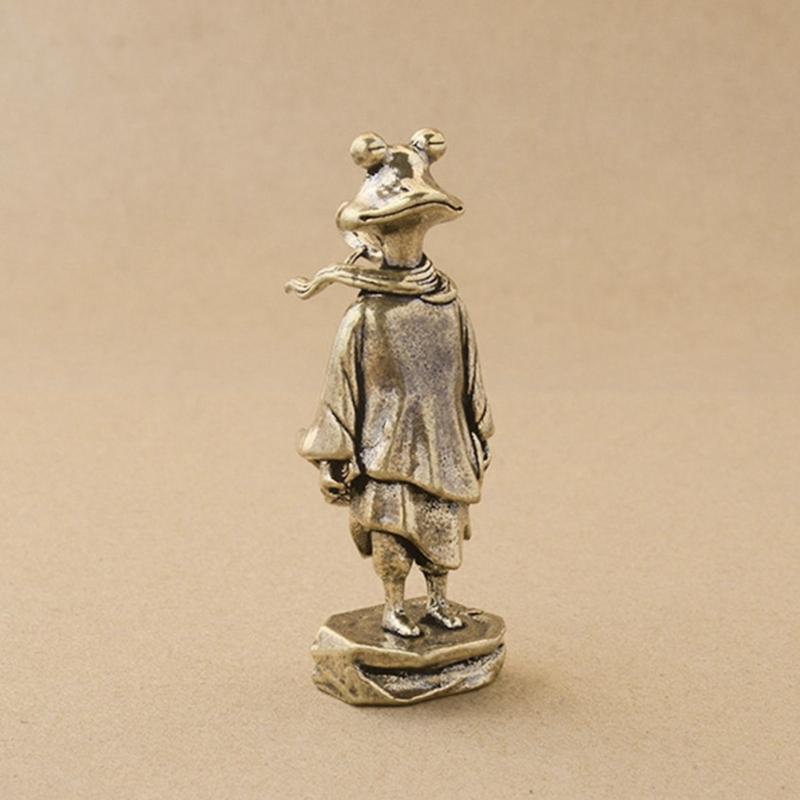 Brass Frogs Swordsman Figurine Antique Frogs Standing Miniature Statue for Living Room Study Artistics Home Accent