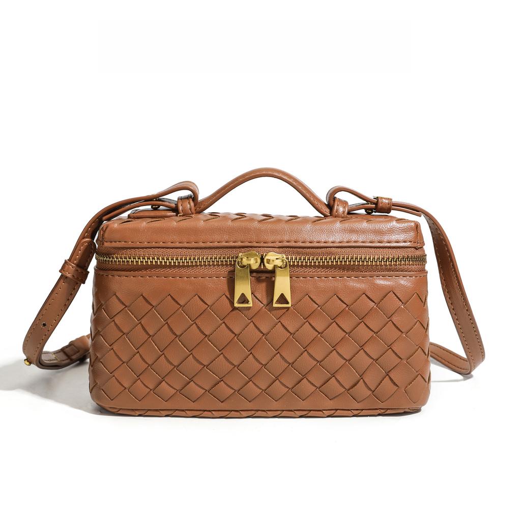 Handmade Woven Box Bag Fashion Handheld Makeup Clutch Shoulder Crossbody Purse for Women KTB