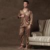 Luxuriöser Satin-Pyjama für Herren im Herbst mit Retro-Print, langärmelige Oberteile und Hosen zum Knöpfen, Nachtwäsche, Lounge-Set, Heimkleidung für Männer