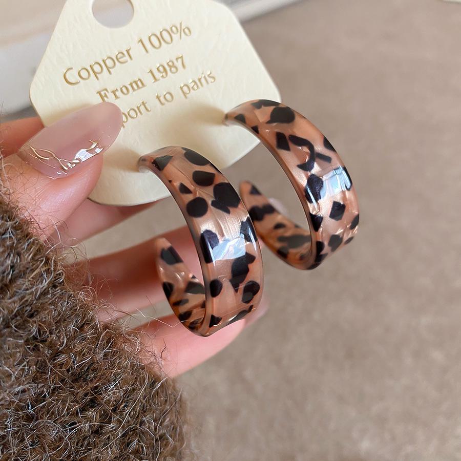 Silbernadel Leopard Harz Geo Runde Ohrringe, Retro Myer Stil, Nischen Design für Frauen